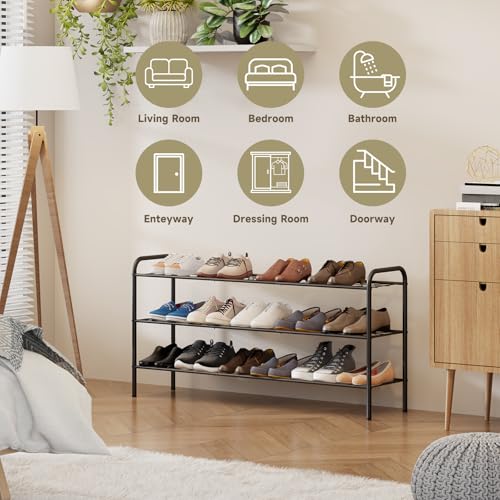Shoe Rack,Long Shoe Organizer for Closet,Wide Shoe Storage for Entryway, 3 Tier Sturdy Metal Free Standing Shoe Shelf - size: 3-tier-long