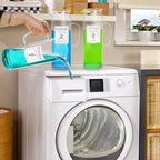 Noamus 2 Pack Laundry Detergent Dispenser Set, 50oz Fabric Softener Storage Bottle with Bamboo Lid Handle&12 Labels, Glass Liquid Detergent Container for Farmhouse Laundry Room Decor Organization