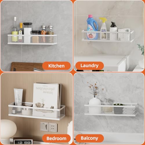 Spice Rack Wall Mount, 4 Pack Wall Spice Rack & Hanging Storage Baskets Organizer Wall Mount, Large Capacity Metal Spice Shelf for Kitchen Cabinet, Pantry Doors, Bathroom, Shower, Home Decor - color: White