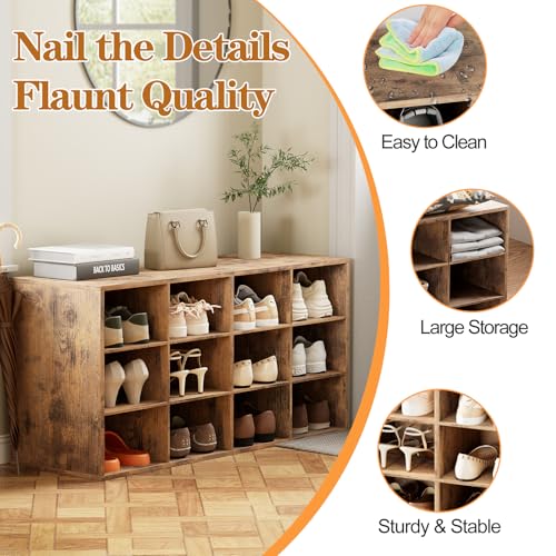 Aenuert 12-Cubby Shoe Rack, 3-Tier Wood Shoe Organizer, Multifunctional Shoe Organizer Bench for Entryway, Mudroom, Hallway, Closet,36.22 * 11.81 * 17.72 Inch,Brown - color: Brown, size: 12-cube 3-tier