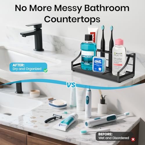 BOTEMY Toothbrush Holder with Instant Drying Stone - Bathroom Counter Organizer, Diatomite Electric Toothbrush Toothpaste Holders, Bathroom Sink Organizers and Storage,Black - size: X-Large