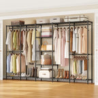 ONBRILL F5 Extra Large Industrial Pipe Clothing Rack, Freestanding Portable Closet Organizer System with Shelves & Hanging Rods, 88.6'' Wide Heavt Duty Clothes Rack, Max Load 1300lbs, Black - color: Black