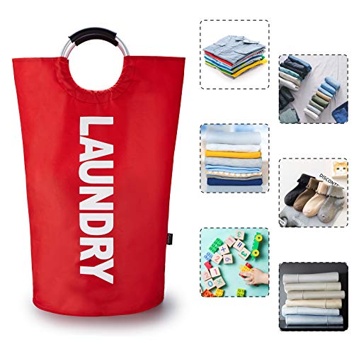 Caroeas 90L Laundry Basket (13 Colors), Waterproof Laundry Hamper, Laundry Bag with Padded Handles, Clothes Hamper Stands Up Well, Collapsible Laundry Basket Easy Storage - color: Red, size: 90L