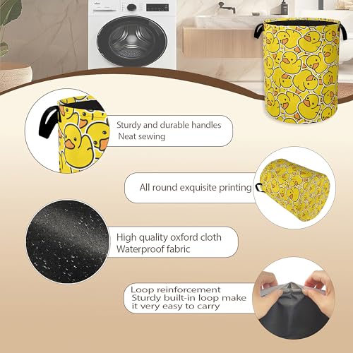 Collapsible Laundry Basket,Yellow Ducks Dirty Clothes Hamper,Cute Cartoon Animal Hampers for Bedroom Waterproof Oxford Cloth Storage Organizer for Bathroom,Nursery,Dorm,16x20 Inch - color: Yellow Ducks