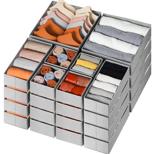 Criusia Drawer Organizer Clothes 24 Pack, Fabric Closet Organizers and Storage Bins for Underwear Sock, Odorless Dresser Drawer Dividers for Baby Nursery Organization (Grey) - color: Grey, size: 24 Pack