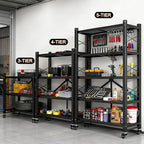5-Tier Folding Storage Shelves, Heavy Duty Garage Shelving Unit, Adjustable Metal Standing Storage Rack Shelf, No Assembly Wire Shelving Organizer with Wheels for Kitchen Pantry Warehouse - size: 5-Tier