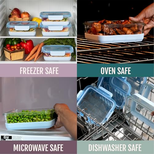 Ello Duraglass 3.4 Cup Meal Prep Sets 10Pc, 5 Pack Set- Glass Food Storage Container with Silicone Boot and Airtight BPA-Free Plastic Lids, Dishwasher, Microwave, and Freezer Safe, Garden Goals - color: Garden Goals with Boot, size: 3.4 Cup