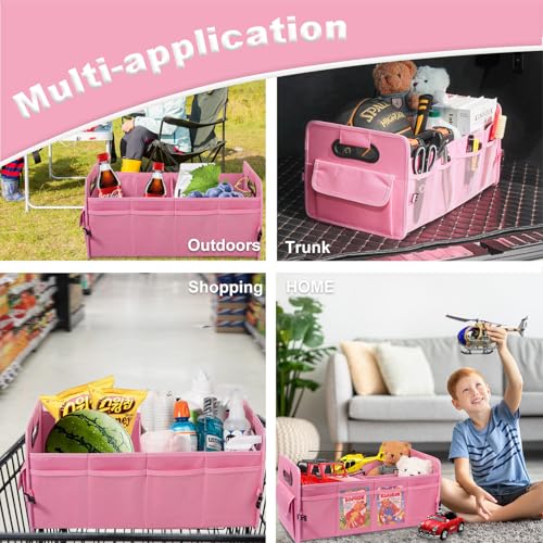 JiatuA Car Trunk Organizer, Car Organizers and Storage Collapsible Multi Compartment Container Box, Adjustable Car Accessories for SUV Sedan Truck, Large Size, Pink - color: Pink, size: Large