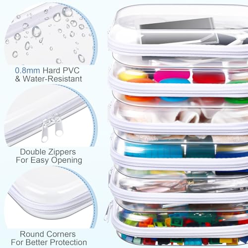 Sanwuta 6 Pcs Clear Hard Zipper Case Hard Plastic Zipper Pouches Makeup Bag Pencil Pouches Transparent Cases for Snacks Plastic Storage Organizer Box for Travel(Clear,7.87 x 5.9 x 2 Inch) - color: White, size: 7.87 x 5.9 x 2 Inch
