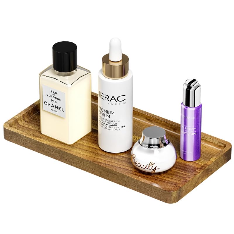WEENSON Acacia Wood Bathroom Vanity Tray for Soap Dispenser, Toiletries, Makeup, Perfume, Decor, Kitchen Tray for Counter Salt Spice, Toilet Tank Tray for Candle, Nightstand 11.8"x6.1" - color: Acacia, size: 11.8" x 6.1" x 0.8"