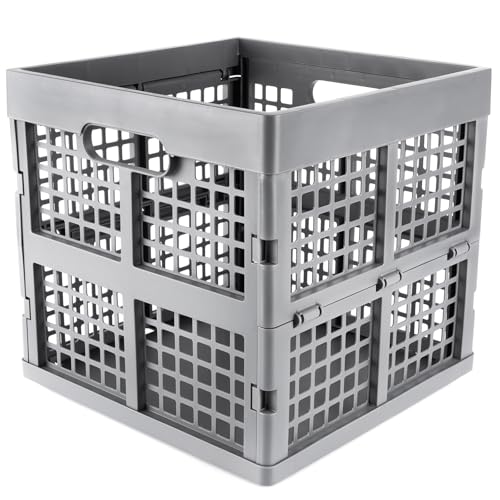 Eslite 3-Pack Collapsible Plastic Storage Crates,Foldable Crates for Storage,16L (Grey) - color: Grey