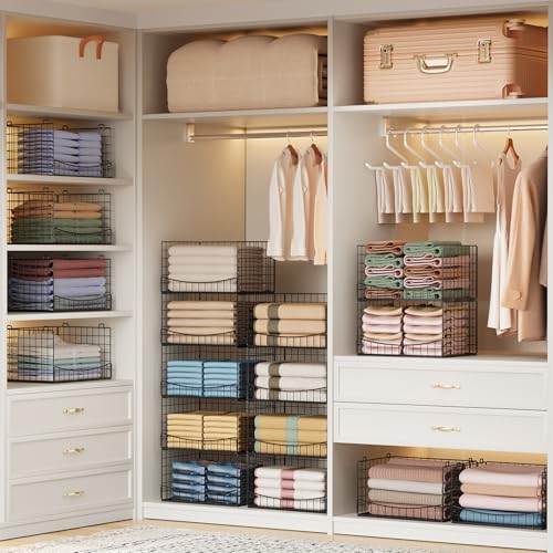 JKsmart 5-Tier Stackable Closet Organizers and Storage Shelves,Extend Clothing Closet Shelf Bins for Jeans Pants Sweaters - Wardrobe Cupboard Clothes Organizer System-Wider Mouth Design - color: Black, size: 5-Tier 15.9''W×11.8''D×35.4''H