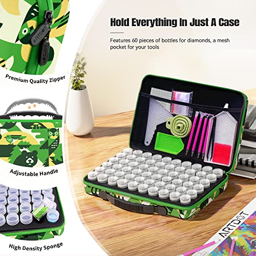 ARTDOT 60 Slots Storage Container for Diamond Art Kits for Adults,Portable Diamond Painting Storage Box with Accessories and Tools - color: Green, size: Medium