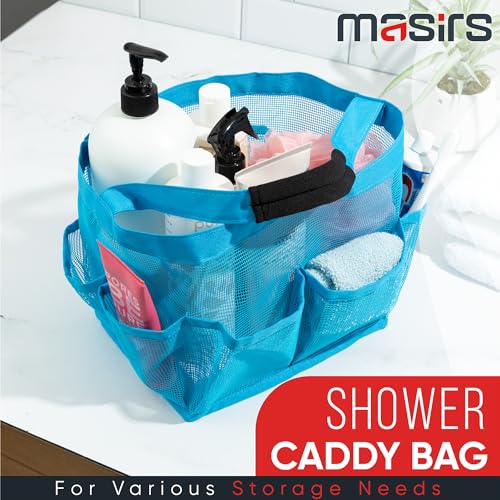 Masirs Mesh Shower Caddy – 9 Pocket Portable Shower Tote Bag for College Dorm Room Essentials, Quick-Dry Bathroom Organizer for Travel, Gym, Camping, Beach – Lightweight Collapsible Blue - color: Blue