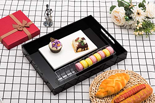Glossy Black Sturdy Acrylic Serving Tray with Handles - 10x15 Inch, Coffee, Appetizer, Breakfast Tray - Butler, Kitchen to Vanity Table, Decorative - color: Glossy Black, size: 15" x 10" x 2"