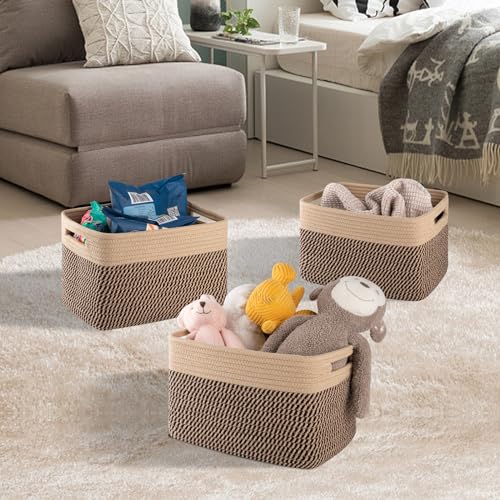 4 Pack Storage Baskets for Organizing, Woven Baskets for Shelves - Perfect for Toys, Books, Towels, and Clothes, Durable Gift Basket Bins Toy Storage, 12.7''L x9''W x7.8''H, Black and Brown - color: Brown & Black, size: Small/12.7''Lx9''Wx7.8''H
