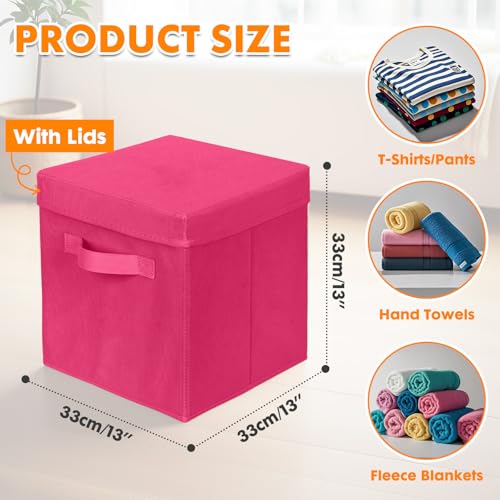 ShellKingdom Storage Bins, Foldable Fabric Storage Cubes with Lid, Clothes Storage Organizer Drawer For Closet Toys Storage, 13 X 13 X 13 INCH, 2 Pack (Fuchsia) - color: Fuchsia, size: 13 inch (2 Pack)