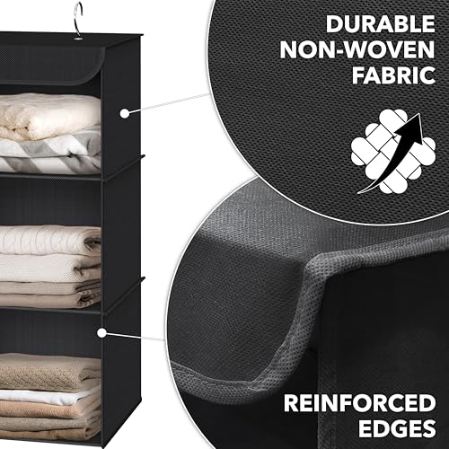 Simple Houseware 3-Shelf Hanging Closet Organizer, Fabric Storage Shelves with 57L Capacity, Black - color: Black