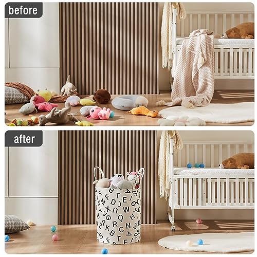 Large Storage Basket for Girls and Boys, Collapsible Laundry Hamper with Long Handles, Toy Bins for Nursery, Kids Room Décor - color: Black Letter, size: 1 Pack