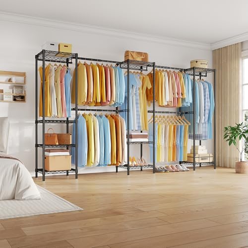 M2 Expandable Clothes Rack, Large Clothing Rack with 4 Extended Hanging Rods, Heavy Duty Garment Racks for Reach-in Closet System, Black Closet Extandable from 8'4"-11'2", Max Load 1000LBS - color: Black