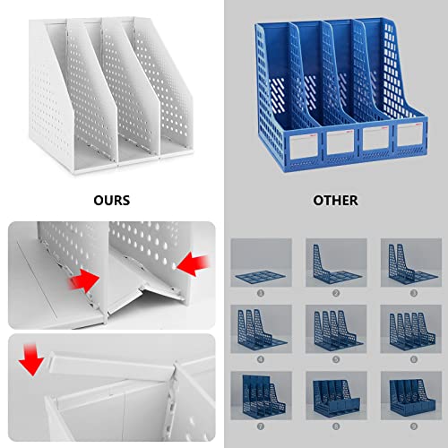 Marte Vanci Collapsible 3 Compartment Magazine Holder Desktop Adjustable Sturdy File Dividers Document Cabinet Rack Display (2 Pcs Light Gray) - color: Light Gray 3 Compartments (2 Pcs)