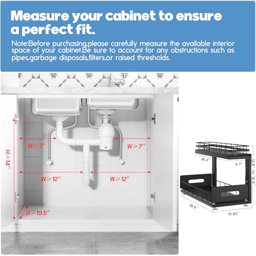 Under Sink Organizer Upgrade To Professional Rails,2-Tier Dual Pull Out Cabinet Storage,Height Adjustable Slide Out Drawers For Bathroom Kitchen,1 Pack-18.5"Dx12.8"-16.9"H,Black - color: Black, size: 1 Pack-18.5"Dx12.8"-16.9"H