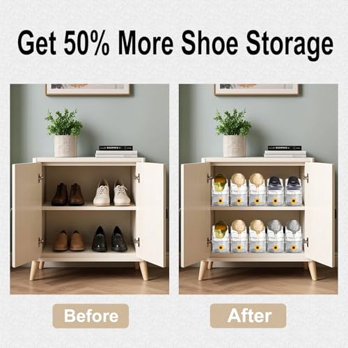 Clear Shoe Slot Organizers 12PACK Shoe Stacker Rack Organizer for Closet Adjustable Shoes Holders Space Saver Zapateras Organizers - size: 12Pack