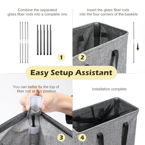 Odonata Slim Laundry Hamper Handles Collapsible Laundry Basket Thin Dirty Clothes Basket Narrow Laundry Bag Foldable Dirty Hamper 45L (Heather Grey) - color: Heather Grey