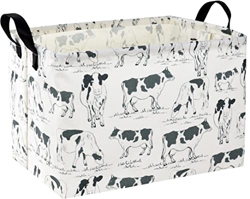 HIYAGON Cow Print Storage Bin - Kids Gift Basket, Rectangular Room Decor for Home, Books - color: Cow Basket