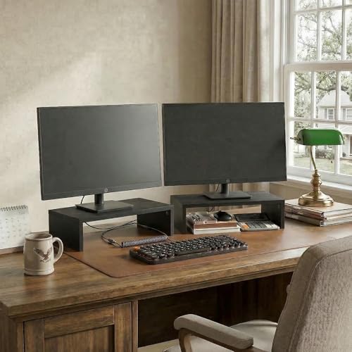 Furinno CLASSIC Monitor Stand Riser Set of 2, 15.7" Wide Dual Monitor Riser, Stackable Separable Laptop Stand for Desk, Desktop Organizers and Accessories, for Office Supplier, Espresso - color: Espresso