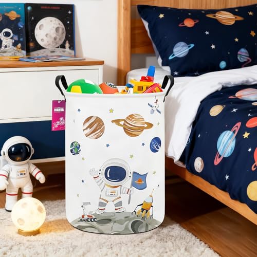 Laundry Hamper Large Canvas Fabric Lightweight Storage Basket/Toy Organizer/Dirty Clothes Collapsible Waterproof for College Dorms, Boys and Girls Bedroom,Bathroom(Space astronaut) - color: Space astronaut