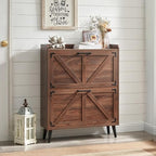 Barnyatoh Shoe Storage Cabinet with 2 Flip Drawers, Farmhouse Hidden Shoe Organizer, Narrow Slim Shoe Rack Cabinet for Entryway Hallway,Walnut - color: Walnut