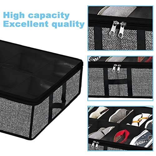 Under Bed Shoe Organizer Storage for Closet 2 Pack- Fits 24 Pairs Underbed Shoes Container Boxes with H Shap Sturdy Handles and Clear Window,Foldable Shoe Rack Holder,Black - color: Black-24pairs, style: H-Handle