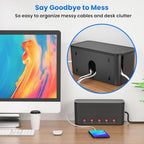 Power Strip with Cable Management Box,Surge Protector 10 AC and 3 USB Ports,6 ft Flat Plug Extension Cord,Outlet Hider Fast Charging Station,Desk Cord Organizer Box and Cover,Hidden Long Wire,Black