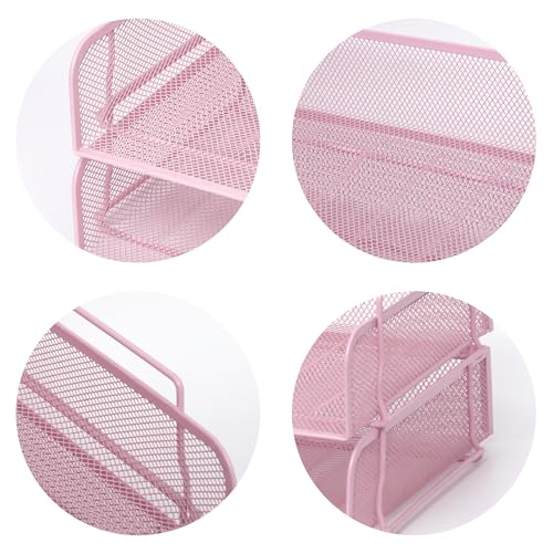 EASEPRES 2 Pack Stackable Desk Paper Tray, Metal Mesh Desktop Document Letter File Organizer for Office Home School, 13.5'' L x 9.75'' W x 5.5'' H, Pink - color: 2 Pack Pink