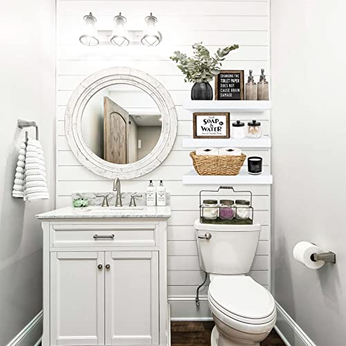 QEEIG Floating Shelves for Wall Bathroom Shelf Bedroom Kitchen Living Room Hanging Book Shelves Small Farmhouse Decor 16 inch Set of 3, White (015-W3) - color: B. White, size: 3pcs