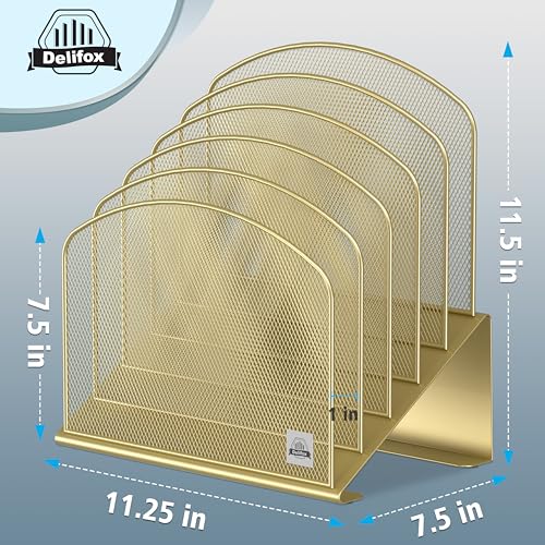 Delifox Inclined Desk File Organizer,Vertical File Folder Holder Stand Metal Rack File Sorter for Office Classroom Desktop Organization - color: Gold, size: 1Pack