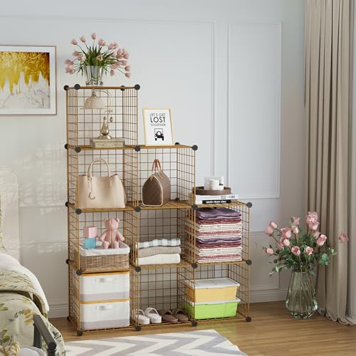 C&AHOME Wire Cube Storage, 9 - Cube Organizer Metal C Grids, Modular Shelves Units, Closet Organizer, Ideal for Home, Office, Living Room, 36.6”L x 12.4”W x 48.4”H, Brown UWCS3009R - color: Brown, size: 9 Cube