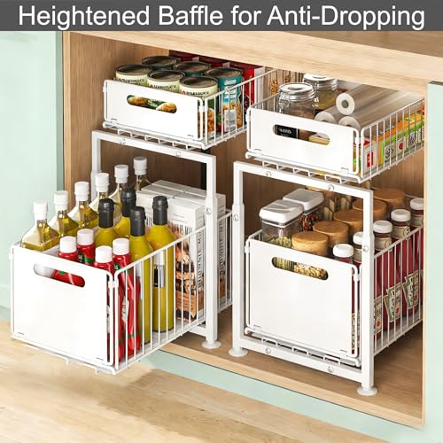 Under Sink Organizer, 2-Tier Multi-Use Kitchen and Bathroom Organizers and Storage, Slide Out Thickened Metal Under The Sink Organizer for Kitchen Bathroom Pantry (Style A White, 1 Pack) - color: Style A White, size: 1 Pack