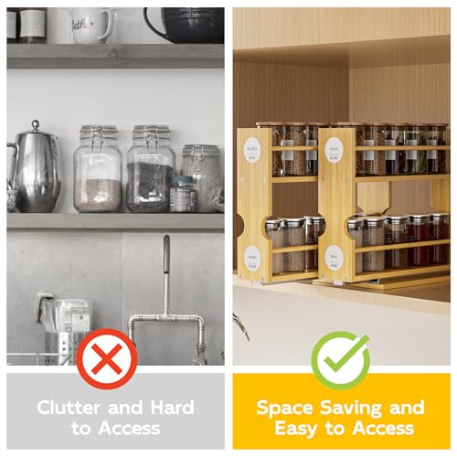 Jolitac Bamboo Pull Out Spice Rack for Cabinet, Slide Out Drawers, Space-Saving Seasoning Kitchen Pantry Sliding Vertical Organization, Easy to Install, 12.3" Wide, 4 Drawers(1.85" Wide), 2-Tier - size: 12.3" Wide, 4 Drawers(1.85" Wide), 2-Tier