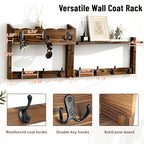 28" Coat Rack Wall Mount with Shelf, Entryway Key Holder Wall Mount Wood Wall Coat Hooks with 7 Hooks 3 Key Hanger, Wall Mounted Coat Rack Mail Holder for Living Room, Bedroom - color: Brown, size: 28 inch