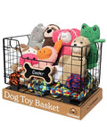 Metal Dog Toy Basket for Dogs and Cats (15” x 10” x 9”) - Heavy-Duty Storage Bin Holds Pet Chew Toys, Bones, Ropes, Blankets, Towels, Treats - Large Dog Toy Box for Living Room Area Organization