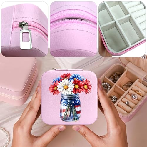 Flower Pattern Portable Print Jewelry Box, 1pcs Pink Compact Jewelry Box Travel Jewelry Case Travel Case Organizer Bag Storage Box Jewelry Holder For Necklace Earrings Rings Bracelet Y09 - color: Flower