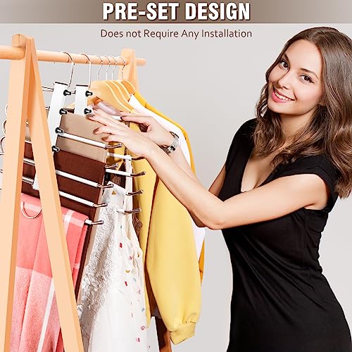 HUITEM Space Saving 6 Tier Pant Hangers, Anti-Slip, Lightweight, Stainless Steel, 2 Pack, White - color: White, size: 2 Pack