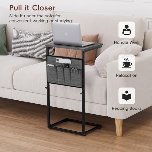 Vagusicc C Shaped End Table, 32'' Tall Side Table for Couch, Adjustable Height Small Couch Side Table for Small Spaces, C Table Slide Under Sofa Table TV Tray Arm Table for Living Room Bedroom - color: Charcoal Gray