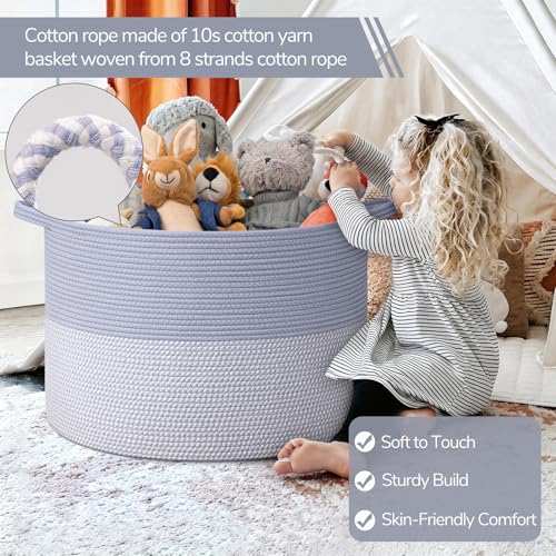 INDRESSME 115L Extra Large Rope Basket, Organizing Storage for Nursery Living Room Home Décor., Decorative Woven Laundry Basket, Towel, Gift Baskets, Blue - color: Blue & White, size: 23.6"D x 15.7"H