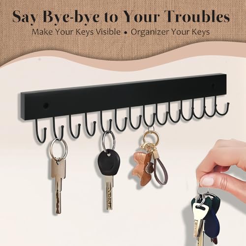 2Pack Key Holder Wall Mount with 28 Rotating 180° Key Hooks, 14.6" Rustproof Organizer Hanger for Apartment Decor, Wall Storage Rack for Entryway, Living Room, Hallway, Bathroom, Kitchen(Black) - color: Black