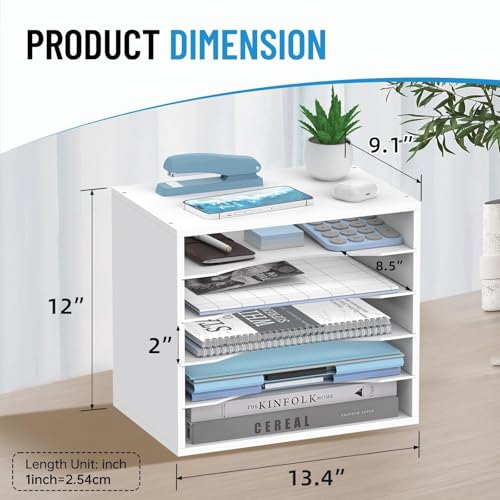 5-Tier Wood Desk Organizer, Paper Tray Organizer for Desk with Adjustable Storage Shelves, Desktop File Organization Paper Sorter Mail Holder for Office Home Classroom, White - color: White, size: 5 Tier
