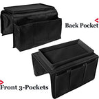 Couch Sofa Armrest Organiser with Cup Holder Tray Chair TV Remote Holder Bedside Storage Pocket Bag for Cellphone Tablet Notepad Book Magazines DVD Eyewears Drinker Snacks Holder Pouch - color: Black (with top tray)
