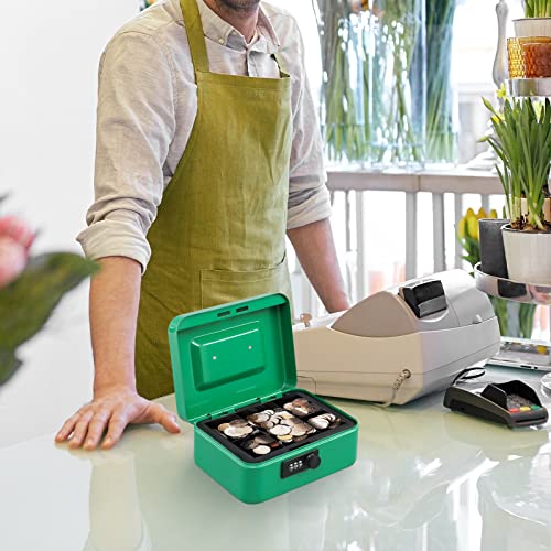 KYODOLED Cash Box with Combination Lock,Safe Metal Box for Money,Storage Lock Box with Money Tray,7.87"x 6.30"x 3.54" Green Medium - color: Green, size: Medium